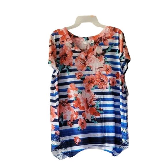 Time and Tru Tops - Time and Tru Top Size M Med 8-10 Multicolor Pull Over V Neck Bat Wing Hem New